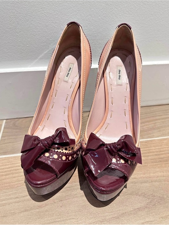 Miu Miu Shoes - Miu Miu Two-Tone Pink and Burgundy Peep-Toe Bow Pumps